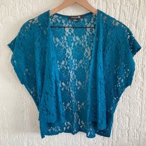 Forever 21 Blue Short Sleeve Open Front Cardigan Size Medium